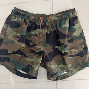 Camouflage Swim Shorts with Orange Accents
